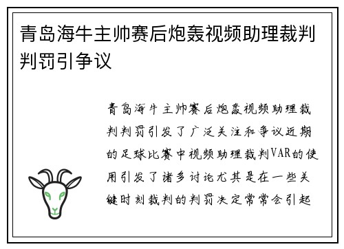 青岛海牛主帅赛后炮轰视频助理裁判判罚引争议